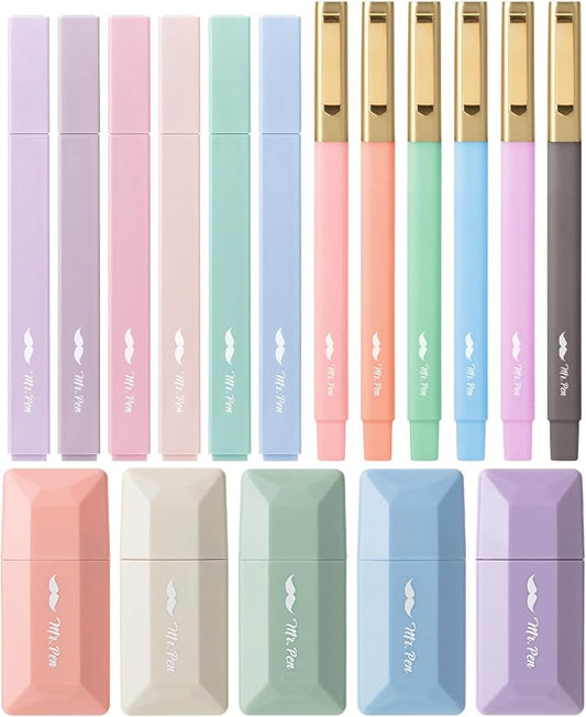 Mr. Pen- Aesthetic Highlighters and Ballpoint Pens No Bleed, 17 Pack | Aesthetic Correction Tapes, Bible Highlighters and Pens No Bleed, Fast Dry and No Smear for Bible Journaling, School Supplies