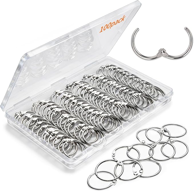 100 Pack-1 inch GIUCNOK Binder Rings, Loose Leaf Binder Book Rings, with Metal Nickel Plated for Key, and Index Cards, Premium Ring Clips, Paper Rings, for School, Home or Office, Silver