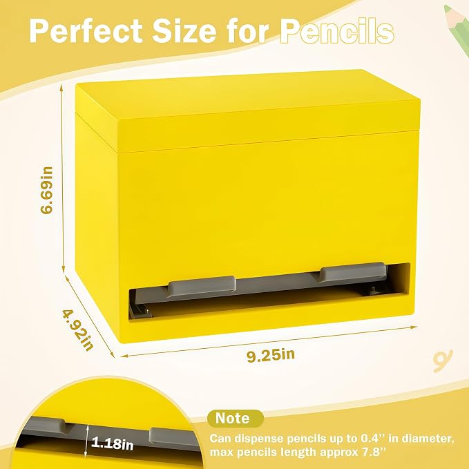 YEGEER Pencil Dispenser for Classroom, Wooden Pencil Holder, Classroom Teacher Must Have, Pencils Straws Organization & Storage for Classroom Office Kitchen Restaurant (yellow)