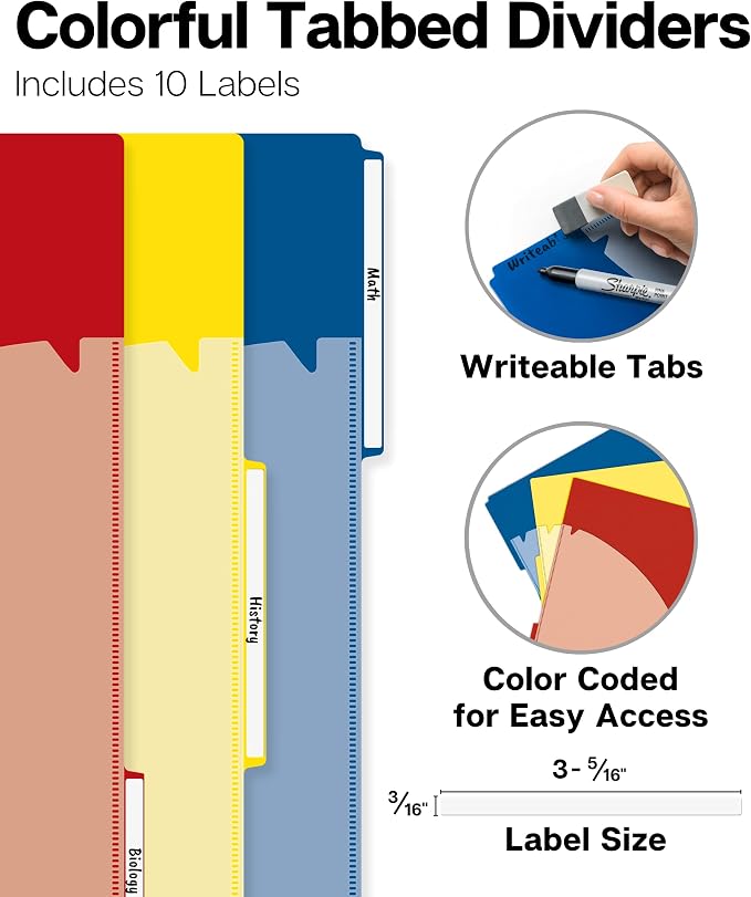 Dunwell 3-Subject Spiral Notebook College Ruled 8.5x11 (Blue), 150 Sheets (300 Pages), Tabs, Colorful Movable Divider Pockets Fit 8.5 x 11 Content, Front/Back Plastic Covers, 3-Hole Perforated Pages