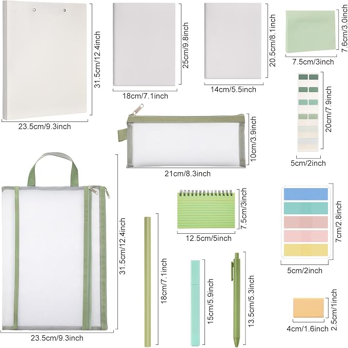 Colarr 54 Pcs Aesthetic College School Supplies Back to School Set,Green | 3 A5 + 3 B5 Lined Notebook, 12 Gel Pen, 12 Pencil, 12 Highlighter, Sticky Tabs, Folder Storage Bag, Journal Stationery Set