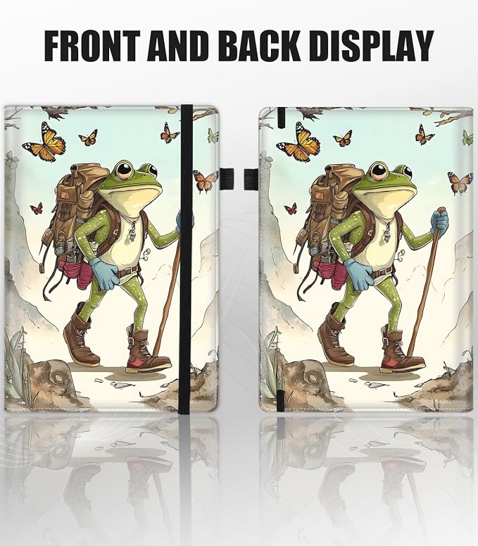 Hardcover Executive Notebooks, A5 PU Leather Lined Journal Notebook, 200 Pages Thick Paper Subject Notebooks for School,Work,Home Writing Business Notebook, Diary Book ，Hiking Frog Lovers