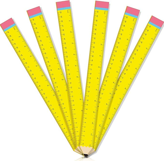 Affrolling 6 Pcs Pencil Shaped Wooden Rulers 12 Inch/30cm Measuring Standard 2 Scale Cute Pencil Rulers Gifts Bulk for Students Home Office