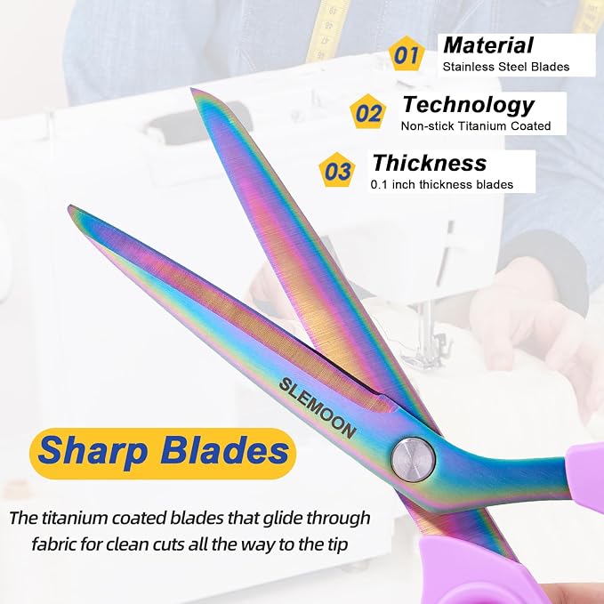 10" Scissors All Purpose, Heavy Duty Office Scissors | Sharp Blades and Comfort Grip Handle,Suit for Fabric Cutting, Clothing Craft & Sewing Projects, Light Purple
