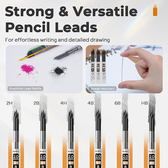 Nicpro 37PCS Art Drawing Supplies Kit, Metal Mechanical Pencil Set 0.5, 0.7, 0.9 & 2mm, 100 Sheets 9x12 Sketch Book, 288PCS Leads, School Supplies Drawing Kit for Artist Adults Teens Kids Sketching