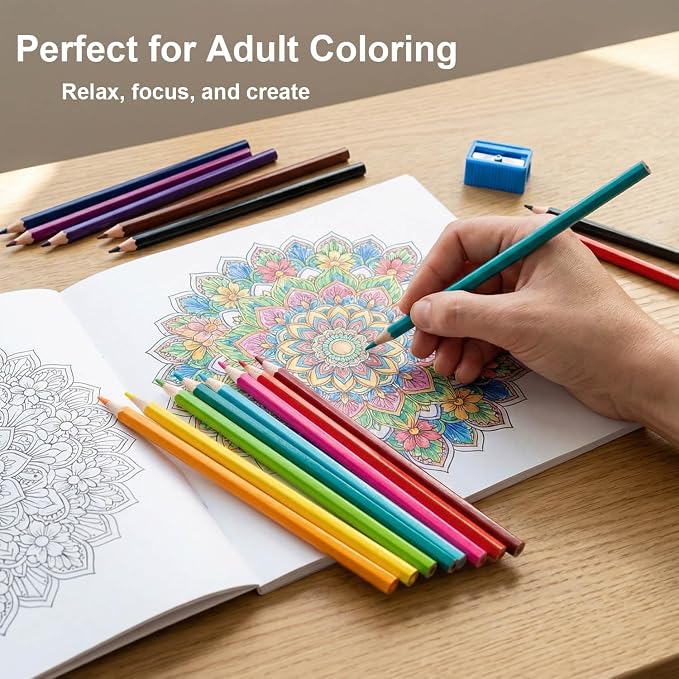 Colored Pencils Set with Sharpener, Soft Core Color Pencils for Adult Coloring Books, Artist Drawing, Sketching, Blending, Shading, Layering & Art Supplies (36 Colors)