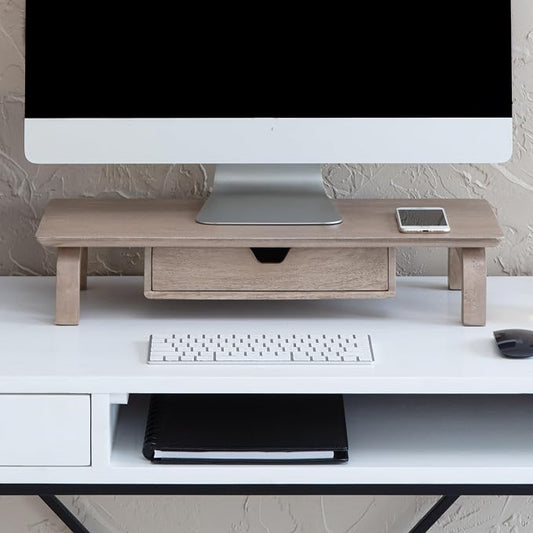 Anji Mountain Monitor Stand - Desktop Organizer & Laptop Riser, Ergonomic Monitor Riser, Space-Saving Monitor Stand for Desk, Durable Construction, Easy Assembly, Ideal for Home & Office,Biscotti