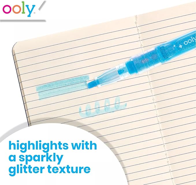 OOLY Oh My Glitter Neon Highlighters, Set of 6 | Ages 8+, Chisel Tip Glitter Markers, Liquid Neon Ink, Acid-Free, Great School and Stationery Supplies for Kids