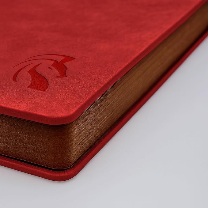 LeStallion Red Notebook For Writing - 120GSM A5 Red Journal For Fountain Pens - 210 Numbered Pages, Table Contents | High End Soft Cover Faux Leather Journal