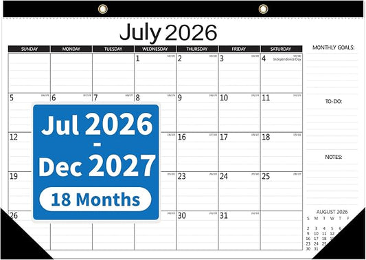 MZD8391 Desk Calendar 2026-2027, Jul 2026-Dec 2027 18 Months, 17" x 12" | Large Desktop Academic Calendar, Wall Calendar, Monthly Planner, Julian Dates, Home School Office Planning Organization Gift