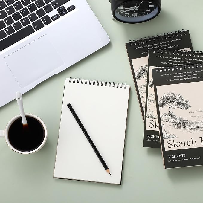 Jexine 10 Pcs 5.5'' x 8.5'' Top Spiral Bound Sketch Book 30 Sheet Each(68lb/100gsm), Sketching Drawing Pad Bulk Artist Sketch Pad Drawing Paper Art Sketchbook for Painting (Tree)
