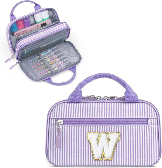 YOOLIFE Pencil Box for Girls, Cute Pencil Pouch Pen Case, Large Capacity Aesthetic School Supplies for Teen Girls, Purple W