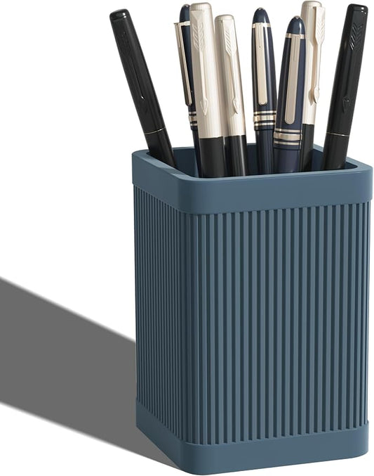 HighHerz Aesthetic Pen Holder For Desk, Modern Silicone Pencil Holder, Stylish Office Desk Decor, Made of 5 mm Thickened Premium Silicone, Office Desk Organizer And Accessories (Dark Blue)