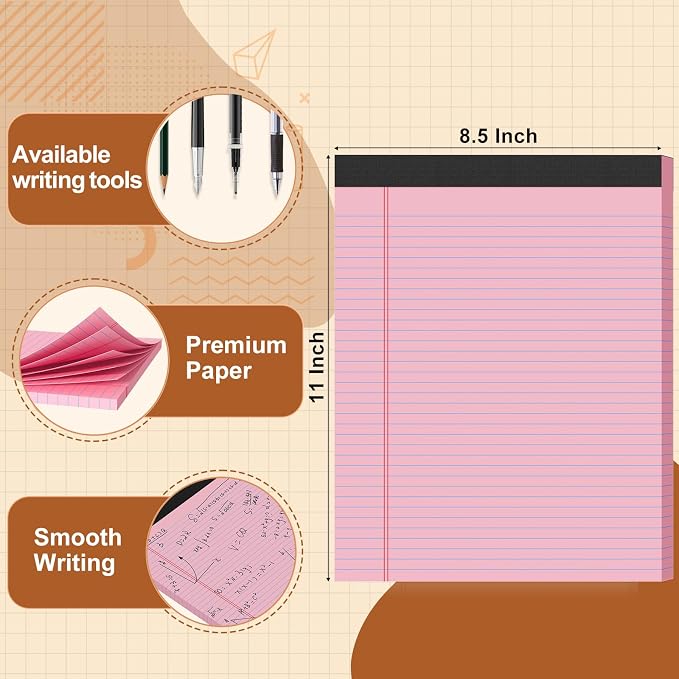 Legal Pads 8.5 X11, Narrow Ruled Notepads, 2 Pack, 50 Sheet/Pad | Pink Legal Pads, Tear Off Notepad, Perforated Writing Pad, Notebook Paper College Ruled, Notepads For Office Home School
