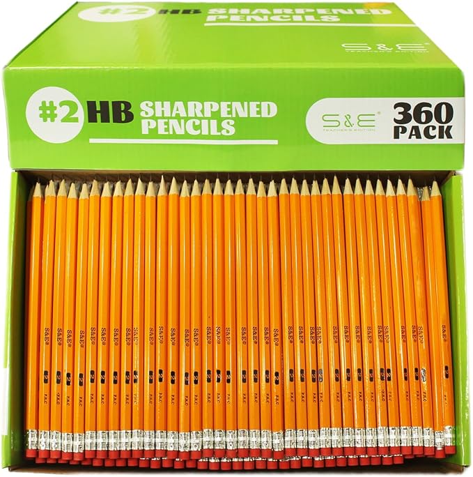 S & E TEACHER'S EDITION 360 Pack Pre-sharpened #2 Pencils with Erasers – HB Lead Bulk Pencil for Classroom, Home & Office – No.2 Pencils Back to School