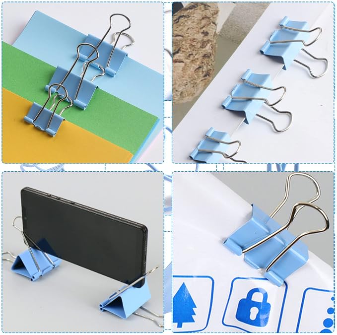 Paper Binder and Clips Set, Metal Assorted Sized Binders with Push Pins, Cute Office Supplies, Teacher Desk Must Haves, Cute Desk Accessories (72, Blue, 1 Pack)