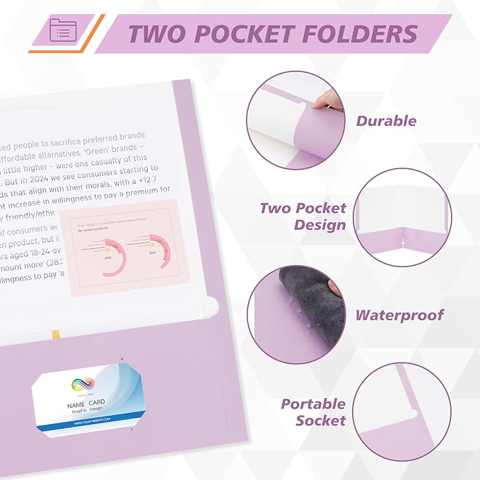 50 Packs Two Pocket Folders,Two Pocket File Folders with Business Card Slot,Purple,Letter Size,Paper Folders with Pockets for School Office Home Business