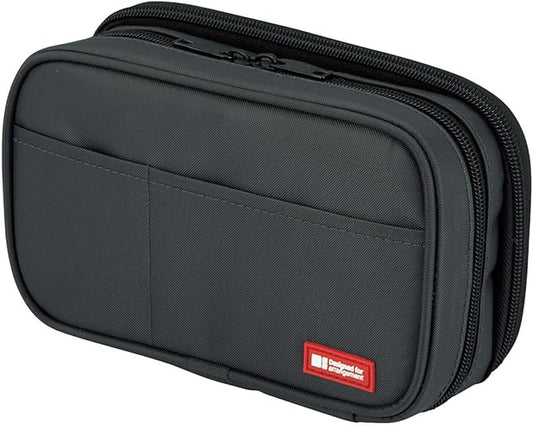 LIHIT LAB Large Capacity Double Zipper Pencil Case For School Office College, Big Capacity 6 Compartments Pencil Bag Holder Adults Teen Boys Girls, Travel Cosmetics Storage, Black (A7555-24)