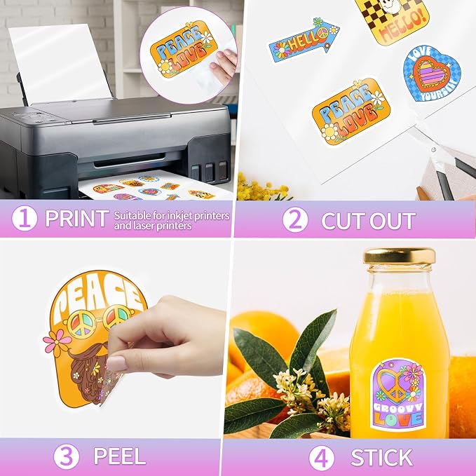 STARLIBOO Clear Printable Sticker Paper, 25 Sheets Printable Clear Sticker Paper, Laser/Inkjet Printing-Letter Size (8.5" x 11")