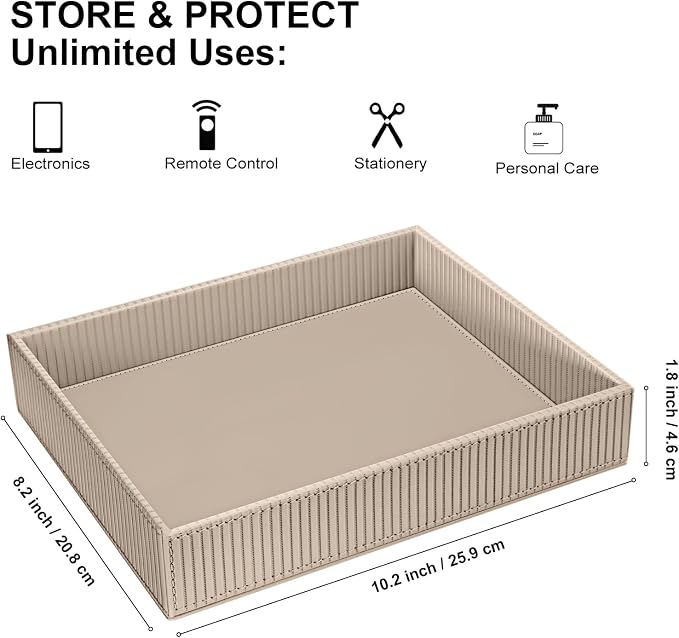 SITHON Valet Tray Desk Organizer PU Leather Catchall | Bedside Vanity Tray Nightstand Caddy Coin Box Key Jewelry Storage Organizer, Graduation, Stripe Latte