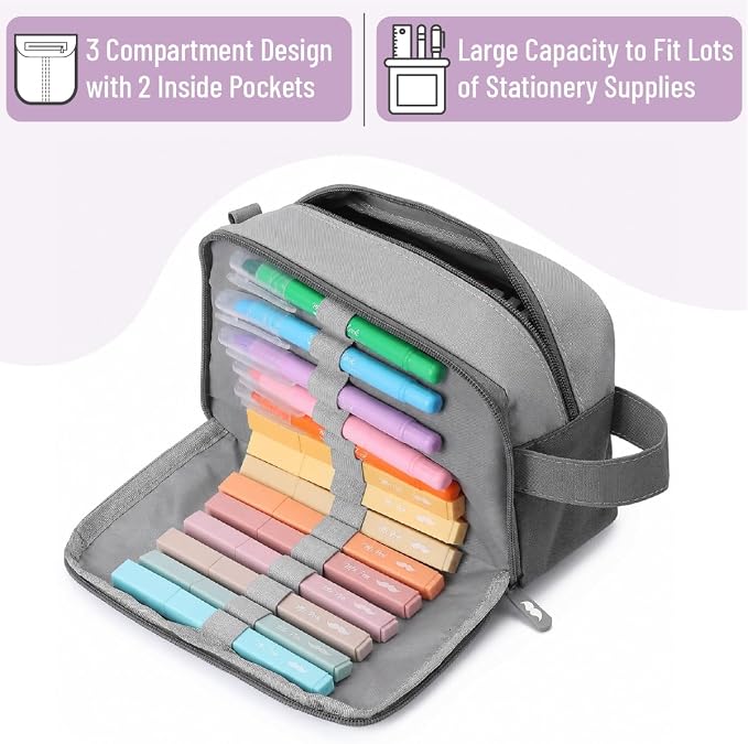 Mr. Pen- High Capacity Pencil Case, Large Pencil Pouch with 3 Compartments and 2 Pockets, Large Pencil Bag with Smooth Zipper, Cute Pencil Case Pouch Organizer, School Supplies for Teens