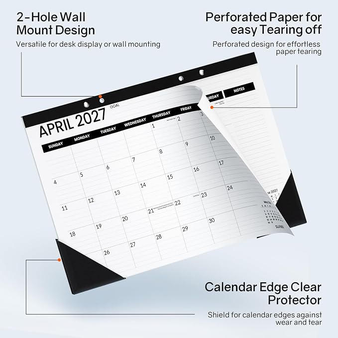 SUNEE Desk Calendar 2026-2027 3 Packs - 18 Month Calendar Oct 2026 - Mar 2028, 17" x 12" Desktop Calendar with Notes, for Planning, Organizing in Family, School or Office - Black 2026-2027 Calendar