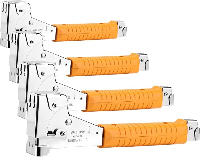 Arrow HT50 Heavy Duty Hammer Tacker, Chromed-Steel Manual Stapler with Sure-Grip Handle, Dual-Capacity Rear-Load Magazine, Fits 5/16”, 3/8", or 1/2" Staples (Pack of 4)