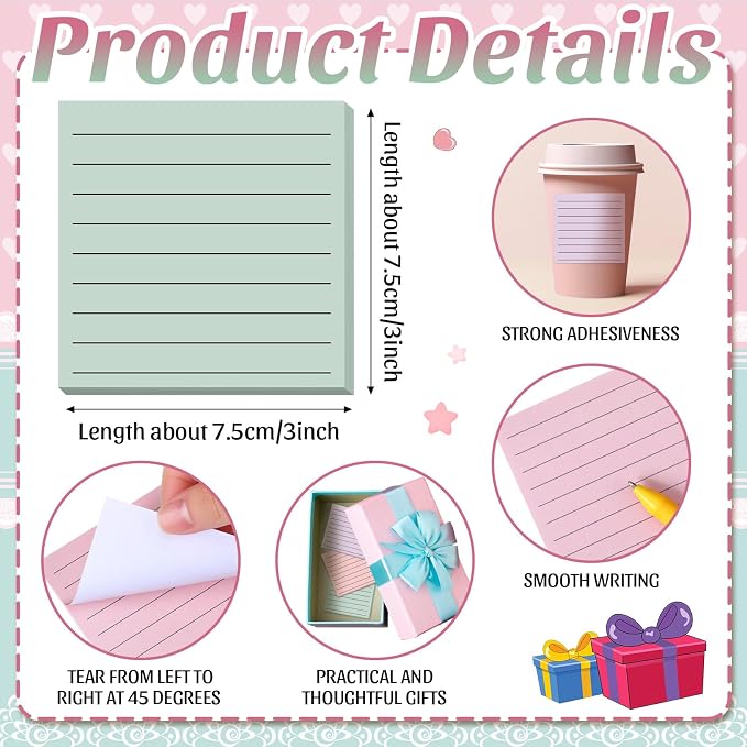Yinder 24 Pcs Inspirational Sticky Notes, Back to School Supplies, Cute Motivational Sticky Notes Pad Employee Appreciation Gifts Bulk for Teacher Coworker Office 3 x 3'' (No Words,Aesthetics)
