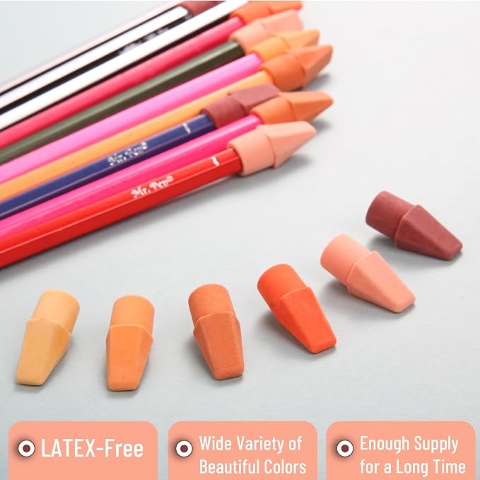 Mr. Pen- Pencil Top Erasers, 120 Pack, 6 Different Sunset Orange Colors | Latex-Free & No Smudge Pencil Eraser Tops