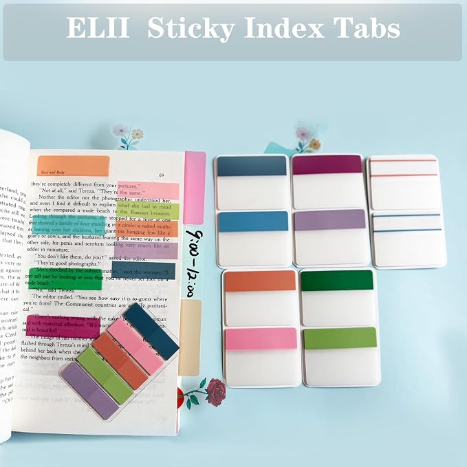 ELII 900 PCS Book Tabs 2 Inch Sticky Index Tabs, Colored Page Markers | Repositionable Tags,Reading Tabs,Self Adhesive Tape Flags for Books, Binders, Notebook and File Folders,Smooth Writing
