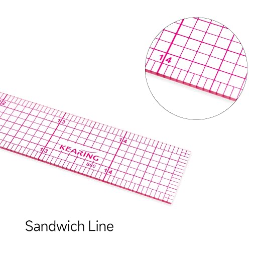 KEARING 1"x15" Clear Sewing Graph Ruler - PVC Plastic Pattern Grading Ruler | Flexible 1.2mm clear plastic 15" grid ruler for fashion design. Sandwich line markings never rub off for sewing
