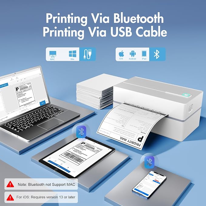 Thermal Shipping Label Printer 4x6 Bluetooth Label Maker for Small Business | Wireless Mailing Shipping Printer for USPS UPS Amazon Shopify Etsy - Compatible with iPhone Android Windows & Mac (White)