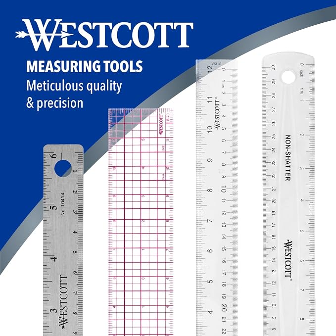 Westcott Acrylic Clear Ruler, Easy-to-Read Markings, Scratch-Resistant Design, Raised Beveled Edges, for Crafting, Office, Classroom, Back to School Supplies, 12-Inch