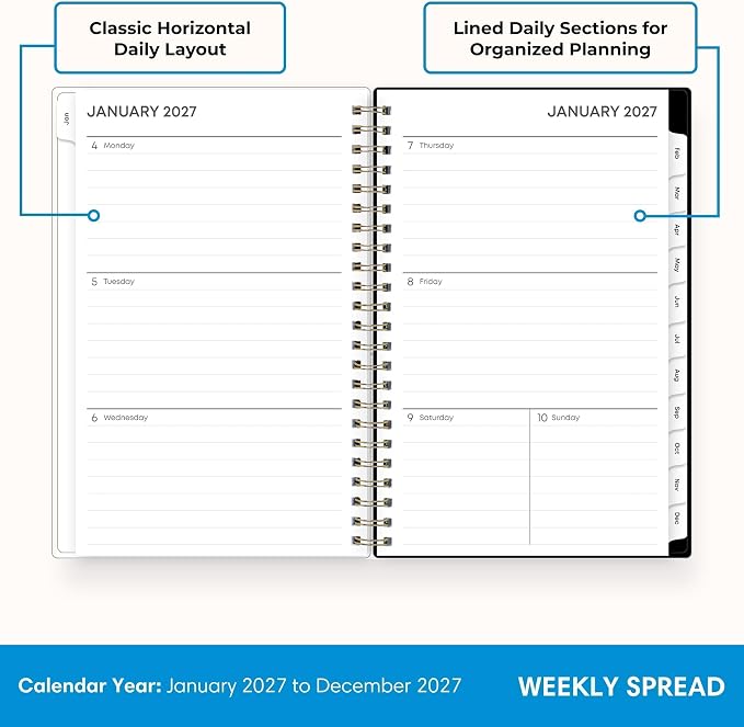 Blue Sky 2027 Weekly & Monthly Planner Calendar, 5"x8", Baccara Dark | January 2027 - December 2027, Clear Pocket Cover, Durable Twin Wire Binding, Laminated Tabs