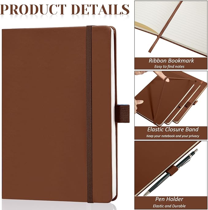 Laumoi 14 Pack Hardcover Journal Notebooks Bulk Journaling Notebook Wide Ruled PU Leather Ruled Lined Journals with Pen Holder for School Business Work Writing (Brown,A5)