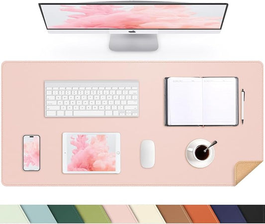 AFIING Cork Desk Mat, Rose Pink, 31.5" x 17", Desk Pad Protector | Dual-Sided Cork & PU Leather, Non-Slip & Waterproof, For Office, Home & Study