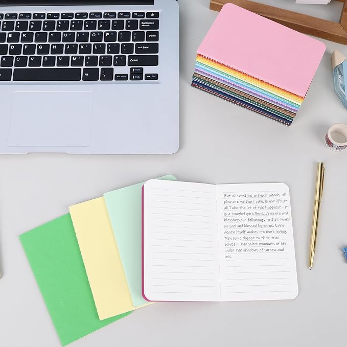 LABUK 90 Pack Pocket Notebooks, Small Notebook Bulk, 3.5"x5.5" Lined Notebooks, A6 Colorful Cover Journals 24 Sheets/48 Pages/24 Colors