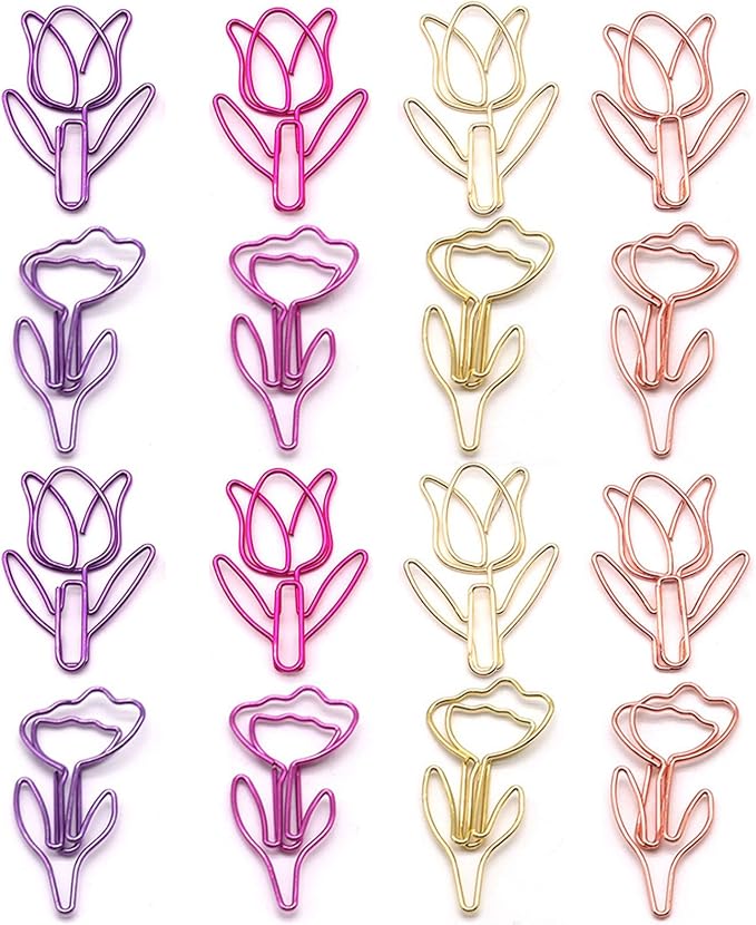 Hesena 100 Pcs Cute Flower Shaped Paper Clips Set, 50 Pcs Floral & 50 Pcs Tulip Shaped Shape Paper Clipss, for Office and Home (Flower Shaped)