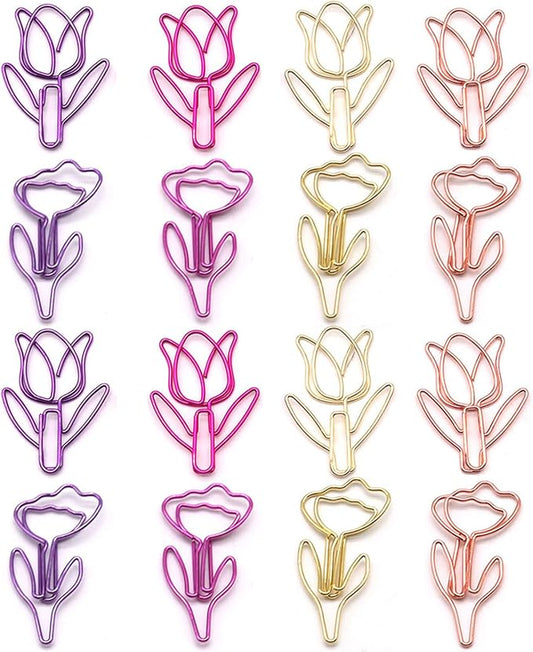 Hesena 100 Pcs Cute Flower Shaped Paper Clips Set, 50 Pcs Floral & 50 Pcs Tulip Shaped Shape Paper Clipss, for Office and Home (Flower Shaped)