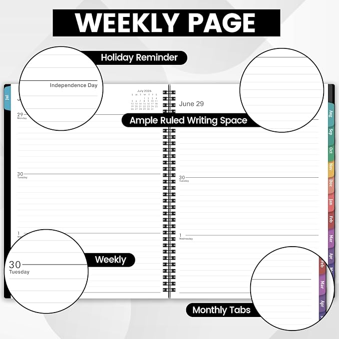 Planner 2026-2027 – Academic Planner 2026-2027, 9" x 11", Large, July 2026 – June 2027, Weekly and Monthly Planner, 12 Monthly Tabs, Strong Twin-Wire Binding, Inner Pocket, Hardcover, Black