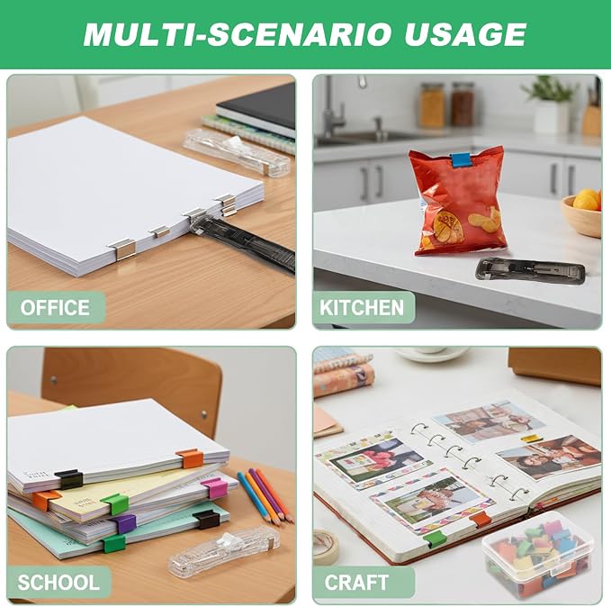 3 Pcs Handheld Paper Clam Clip Dispensers with 100Pcs Reusable Paper Clam Clip Refill, Portable Binder Clipstapler for Organizing Files and Documents