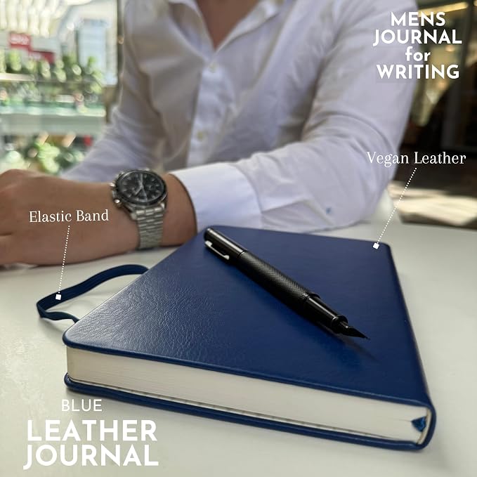 SETTINI® Hardcover Lined Journal Notebook A5 120 GSM Lay-Flat, Saphire Blue | lay-flat binding, 120 GSM thick paper, A5, lined, ribbon bookmark, elastic closure, for women