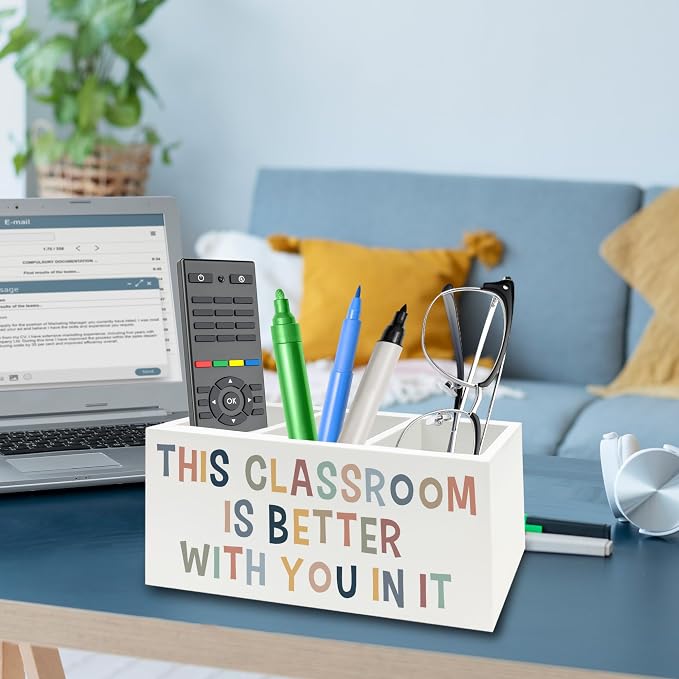 Boho Classroom Pen Pencil Holder Organizer for Desk, This Classroom Is Better With You in It Wooden Box Signs Decorations for Home Office Desk Tabletop, Back to School Supplies