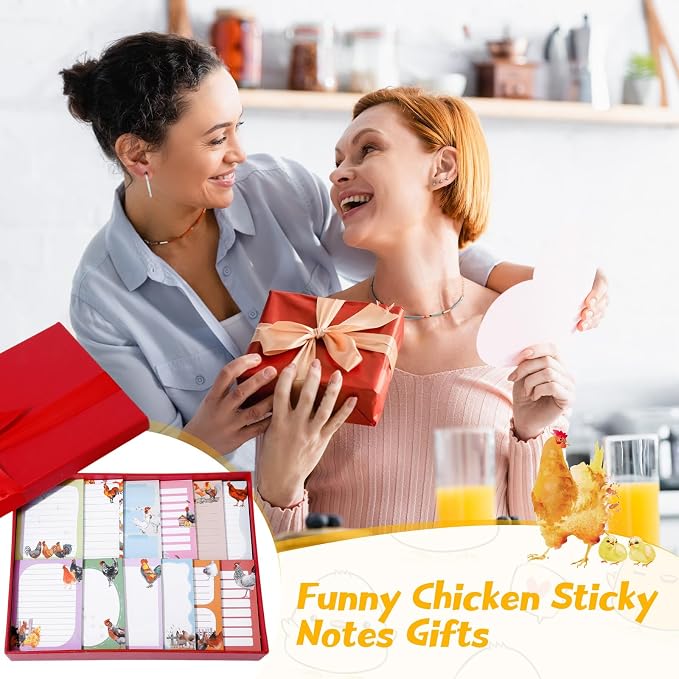 Chiisong 12 Pads Chicken Sticky Notes Cute Sticky Notes 3x4 Roosters Gifts for Women Chicken Funny Memos Animals Notepad Office Supplies Christmas Small Gifts