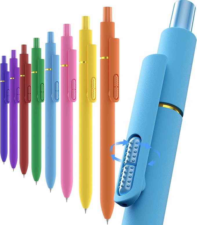 inkipen 0.5mm Colored Gel Pens, 8 Pack, Fidget Function | Fine Point Smooth, Quick Drying, No Smudges, Long-Lasting, Good for Journaling, Coloring, School, Office, Dopamine Colors