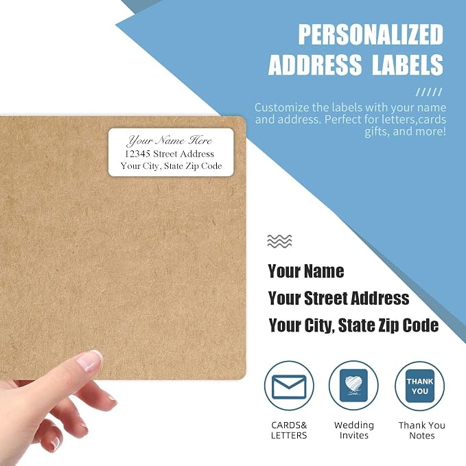Address Labels Personalized Return Address Labels, 2.5" x 0.75" Custom Mailing Label for Envelopes 250 Large Customized Self Adhesive Stickers Printable Mail Envelope Adress Label Roll, White