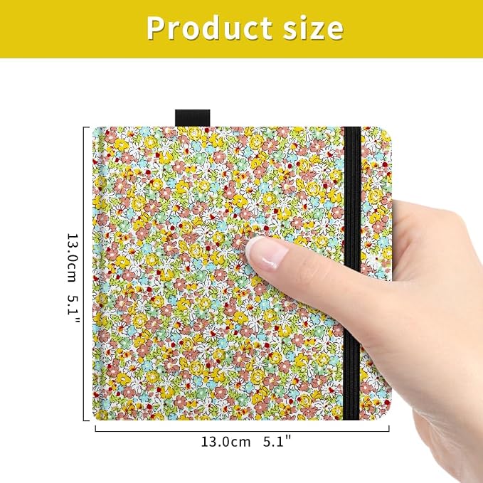 5x5 Handy Portable Handmade Cloth Fabric Hardcover Sewing Binding Travel WaterSketchbooks Watercolor Paper 140LB/300gsm 20Sheets/40Pages Journal Mixed Media Pad Notebook Coral Flower