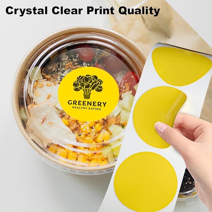Circle Direct Thermal Labels, Thermal Printer Labels for Name Tag, DIY, QR Code, Self-Adhesive Address Stickers, Bright Yellow Sticker Labels Compatible with Zebra, Rollo, MUNBYN,(750 Labels/1 Roll)