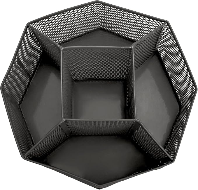 Annova Mesh Desk Organizer Rotate with 5 Compartments Spinning Tidy Candy/Pen Holder Office, Art Supply, Storage, Classroom, Home (Black)