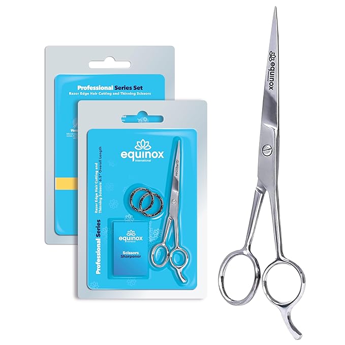 Equinox International, Professional Hair Scissors, Hair Cutting Scissors Professional, 6.5” Overall Length, Barber Scissors For Men & Women, Premium Shears For Salon & Home Use (Ice Tempered, Silver)